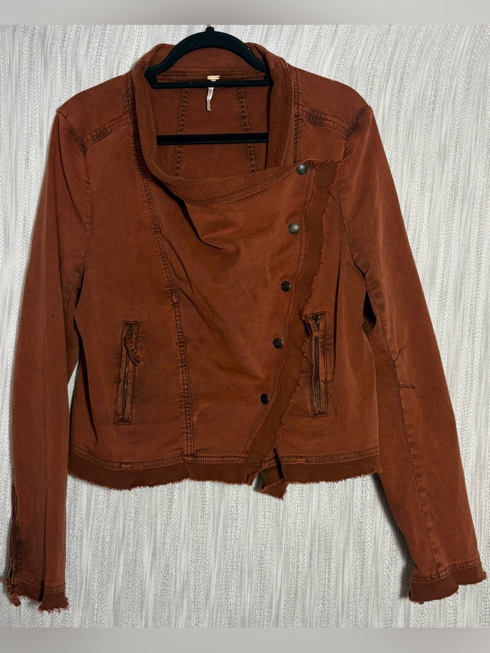 Free People Burnt Orange Asymmetrical Motto Jacket size Large